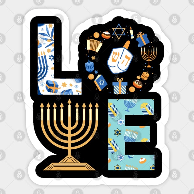 Hanukkah Love With Menorah For Jewish Christmas Holiday Sticker by rhazi mode plagget